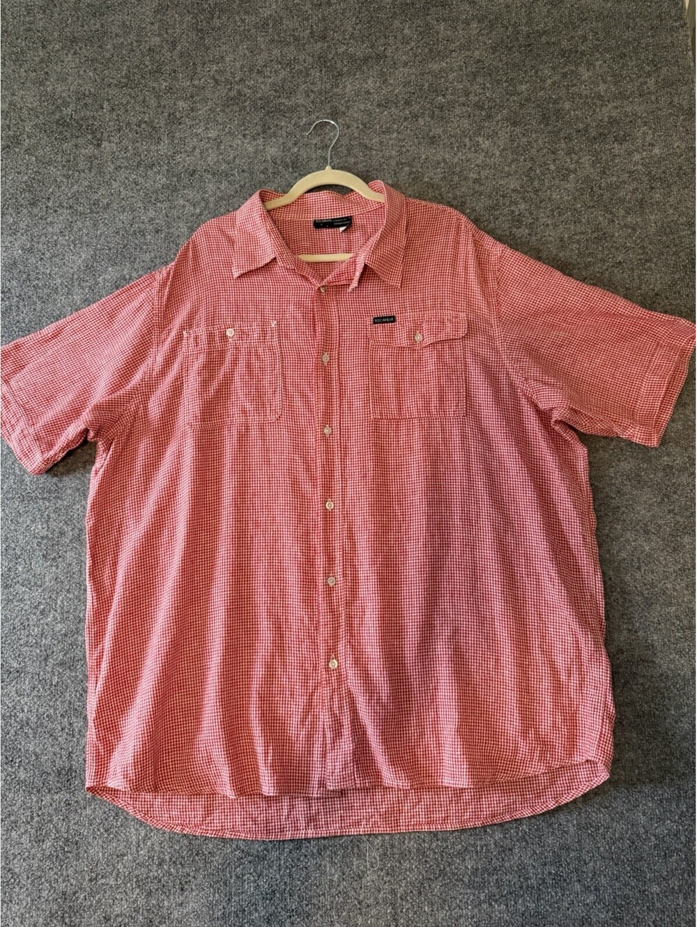 Roca Wear Mens Red and White Gingham Dress Shirt 3XL